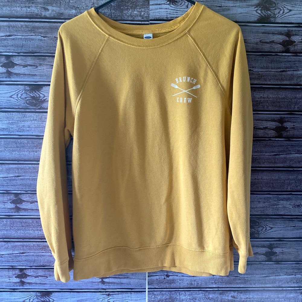 Old Navy Women's Sweatshirt Size M Yellow Brunch Crew Long-Sleeved Pullover